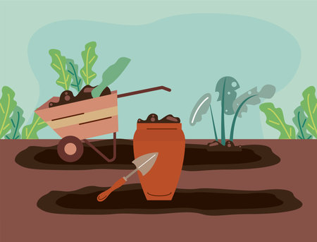 planting garden sceneのイラスト素材