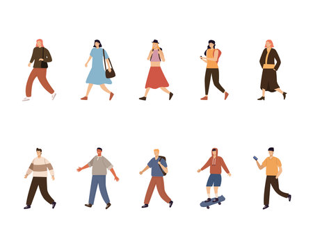 ten pedestrians walkingのイラスト素材