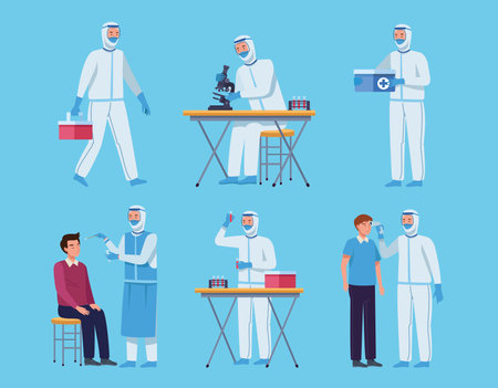 Doctors in protective suit and people collectionのイラスト素材