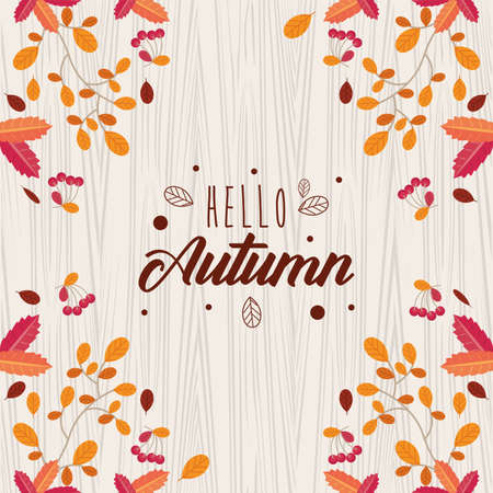 hello autumn leafs in wooden backgroundのイラスト素材
