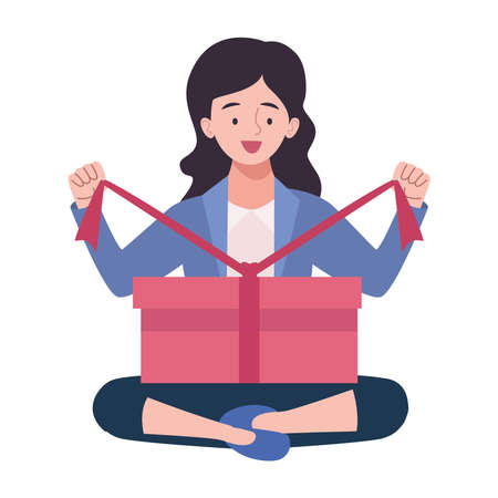 woman unboxing giftのイラスト素材