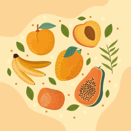 tropical fresh fruitsのイラスト素材
