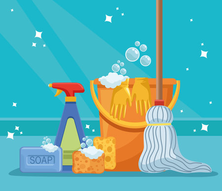 bucket and housekeeping toolsのイラスト素材