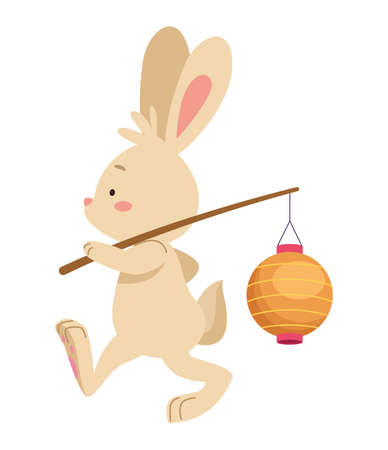 rabbit with asian lampのイラスト素材