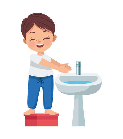 little boy washing handsのイラスト素材