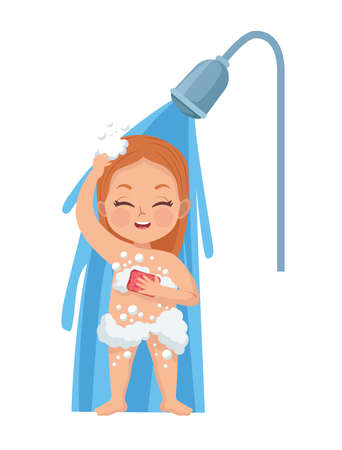little girl taking a bathのイラスト素材