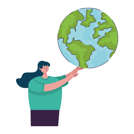 woman lifting earth planetのイラスト素材