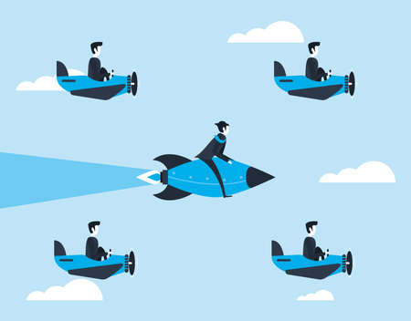 businesmen in airplanes and rocketのイラスト素材