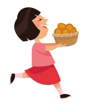 asian girl with mooncakesのイラスト素材