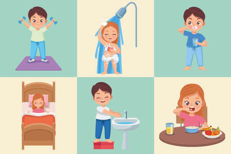 bed routine six childrenのイラスト素材