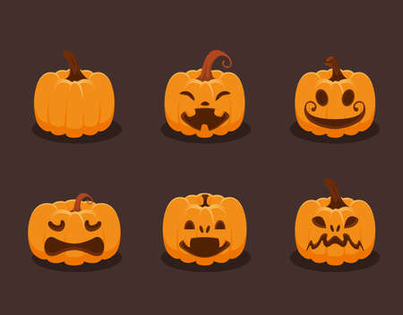 six halloween decorative pumpkinsのイラスト素材