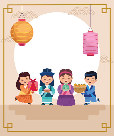 kids celebrating chuseokのイラスト素材