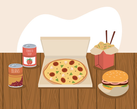 pizza and home foodのイラスト素材