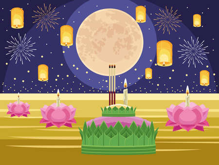 loy krathong festival posterのイラスト素材