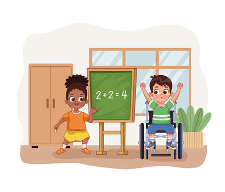 disability kids interracial coupleのイラスト素材