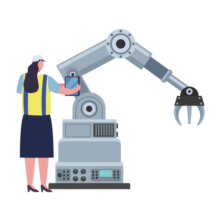 female production worker with robotのイラスト素材