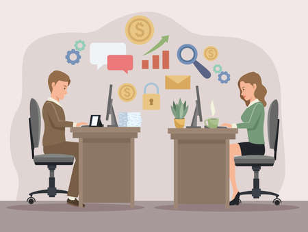 business couple working charactersのイラスト素材