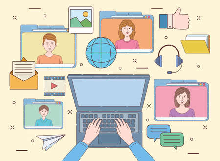 digital work with laptopのイラスト素材