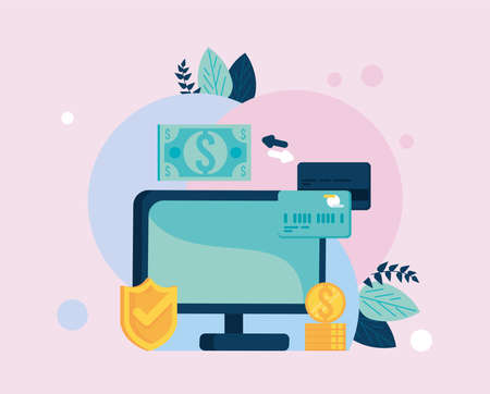 mobile transaction with desktopのイラスト素材