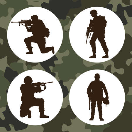 four military soldiers silhouettesのイラスト素材