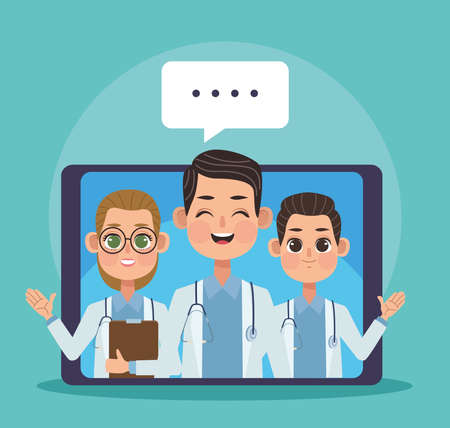 doctors in tablet telemedicineのイラスト素材