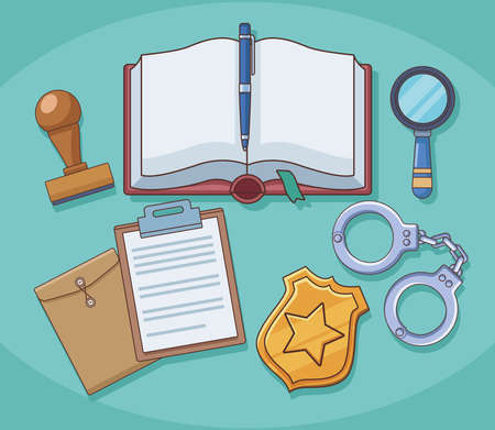 justice book and law iconsのイラスト素材