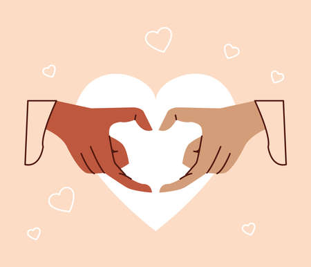 heart symbol with interracial handsのイラスト素材