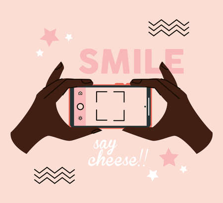 afro hands taking photo with smartphoneのイラスト素材