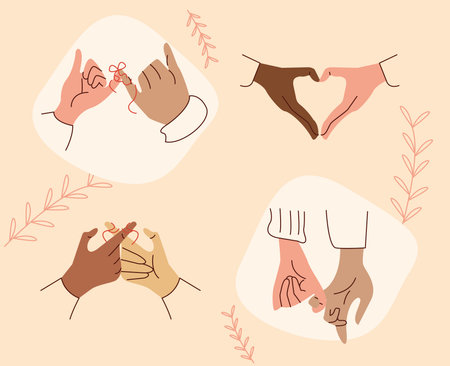 four red string of destiny handsのイラスト素材