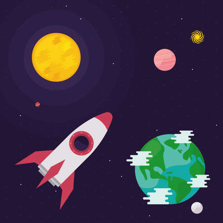 rocket and planetsのイラスト素材