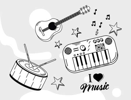musical instruments and love musicのイラスト素材