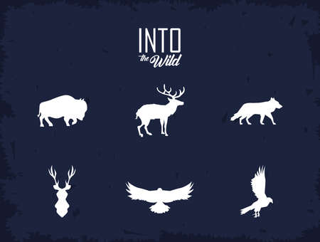 six wild animals silhouettesのイラスト素材
