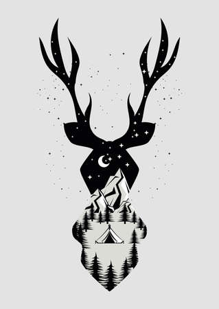 deer animal double exposureのイラスト素材