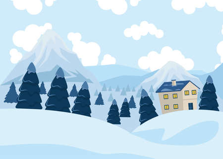 scene winter landscape with homeのイラスト素材