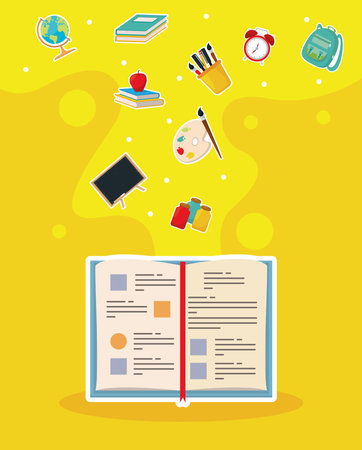 book and back to school suppliesのイラスト素材