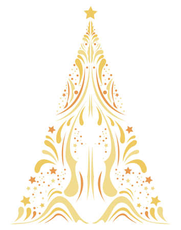 christmas golden pine treeのイラスト素材