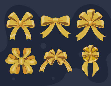 six golden bows iconsのイラスト素材