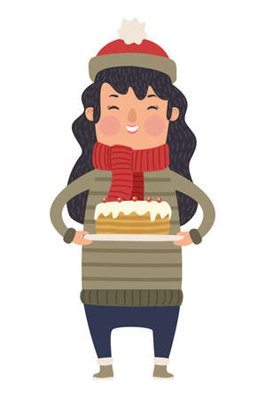 woman lifting cake christmasのイラスト素材