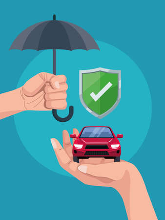 hands with car and umbrellaのイラスト素材