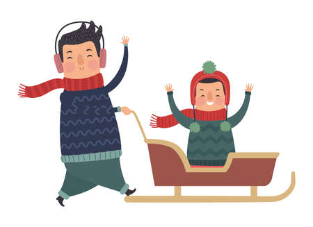 father and son in sleedのイラスト素材