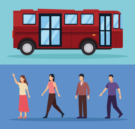 bus and people cityのイラスト素材