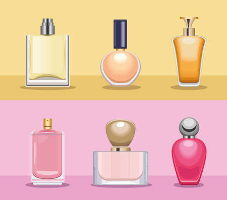 six perfumes bottles iconsのイラスト素材