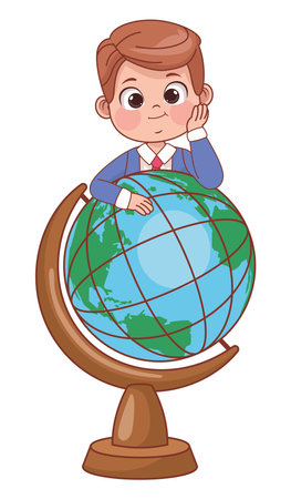 schoolboy with earth mapのイラスト素材