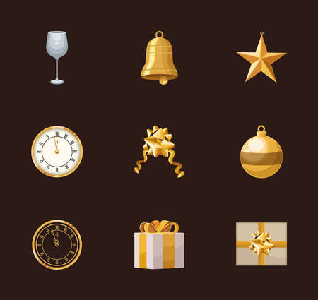nine happy new year iconsのイラスト素材