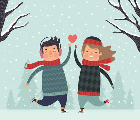 lovers couple winter sceneのイラスト素材