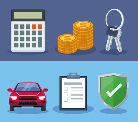 six car insurance iconsのイラスト素材