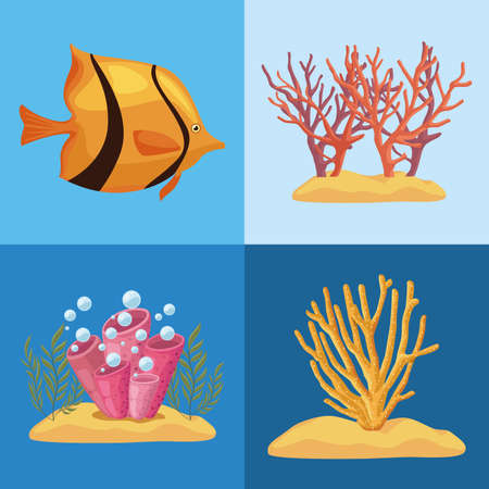 four sea life iconsのイラスト素材