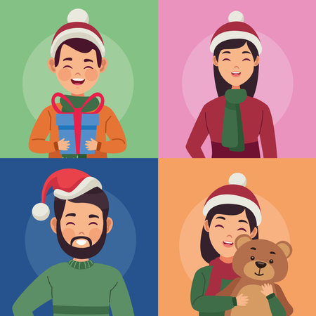 four family christmas membersのイラスト素材