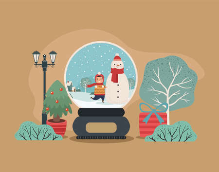 boy and snowman in souvenirのイラスト素材