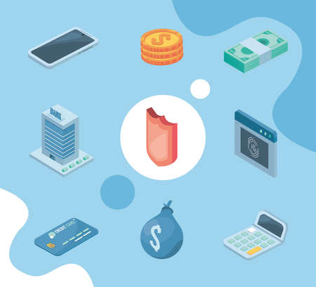 nine bank economy iconsのイラスト素材